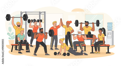 Group of People Exercising with Weights 2.