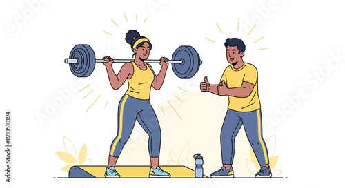 Woman Lifting Weights with Male Trainer.