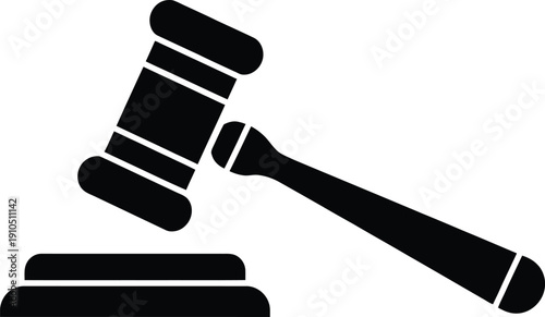 Judge Gavel and Sound Block Silhouette Icon, Symbol of Justice, Law, Legal Authority, Courtroom Proceedings, Auction Hammer, and Legislation Concept.