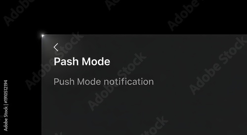 Mobile application settings with dark grey minimalist design showing Pash Mode notification for digital interface