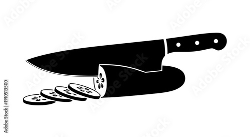 A sharp stainless steel knife and fork set with a metallic blade and handle is isolated on a white background as a professional kitchen tool or cutting utensil