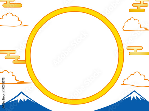 正月, 年賀状, 空, 雲, フレーム, 紙吹雪, 青空, 干支, 風景, 年賀, 新年, 自然, かわいい, 素材, 枠, 背景,