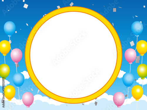 正月, 年賀状, 空, 雲, フレーム, 紙吹雪, 青空, 干支, 風景, 年賀, 新年, 自然, かわいい, 素材, 枠, 背景,