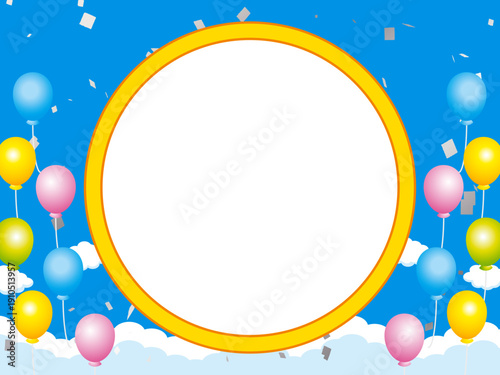 正月, 年賀状, 空, 雲, フレーム, 紙吹雪, 青空, 干支, 風景, 年賀, 新年, 自然, かわいい, 素材, 枠, 背景,