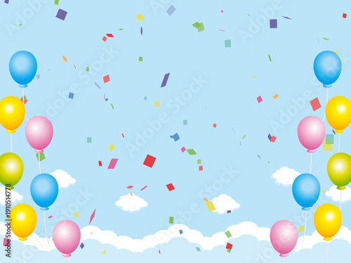 正月, 年賀状, 空, 雲, フレーム, 紙吹雪, 青空, 干支, 風景, 年賀, 新年, 自然, かわいい, 