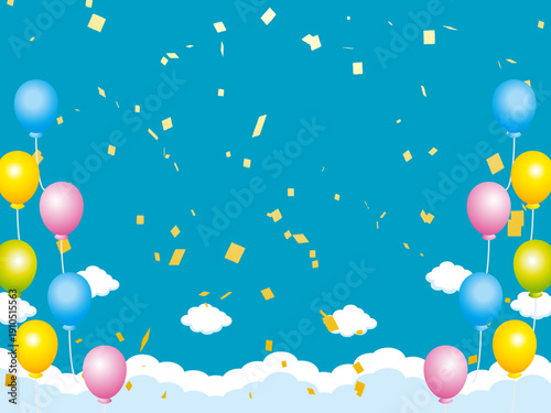 正月, 年賀状, 空, 雲, フレーム, 紙吹雪, 青空, 干支, 風景, 年賀, 新年, 自然, かわいい, 