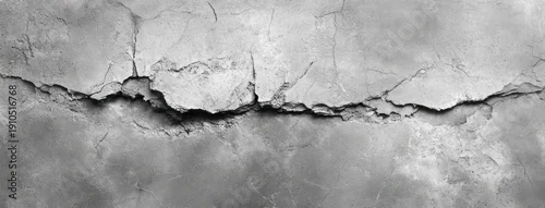 Panel kuchenny z motywem weathered gray concrete wall with long horizontal crack and peeling plaster, rough textured surface evoking decay and neglect