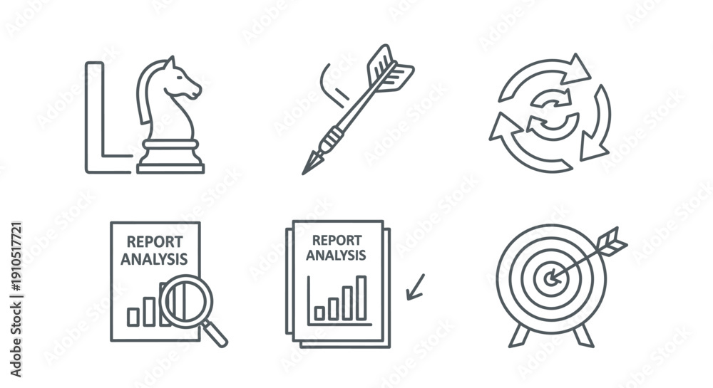 Fototapeta premium Business Icons Representing Strategy and Analysis.