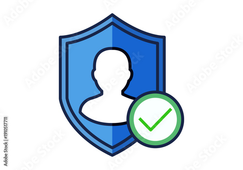 Escudo azul de seguridad con silueta de usuario y marca de verificación verde