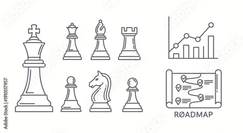 Chess Pieces and Business Graphs Illustration.