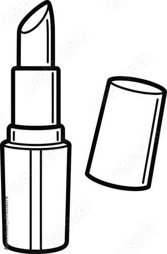 Black and white lipstick outline icon with open cap isolated on white background for beauty salon cosmetics branding fashion makeup