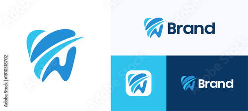 Modern dental care with curved shapes for medical clinic, Logo icon design vector illustration element template, Abstract symbol dentist tooth sign for dentist health and brand identity business