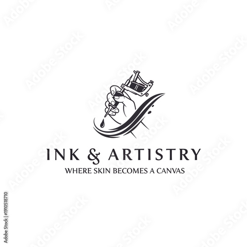 Tattoo Artist Logo Hand Drawing Ink.