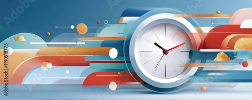 Vector illustration of a clock and gears representing time, technology, and digital innovation