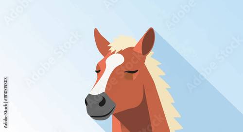 Flat design illustration of a gentle brown horse with eyes closed