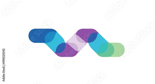 Abstract colorful wavy shape with overlapping translucent segments.