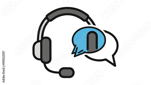 Customer support icon with headset and speech bubble for communication