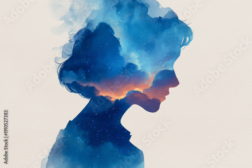 Digital watercolour human head silhouette