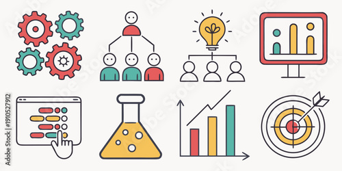 Collection of colorful icons representing innovation strategy and technology