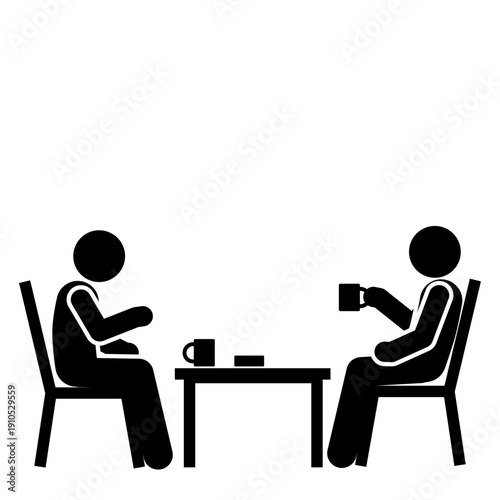 Relaxed stick figure enjoying coffee break