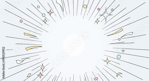 Dynamic abstract explosion of lines, circles, and stars in pastel colors