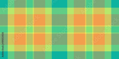 Customize seamless fabric background, customized tartan vector pattern. Repetitive check texture plaid textile in green and orange colors.