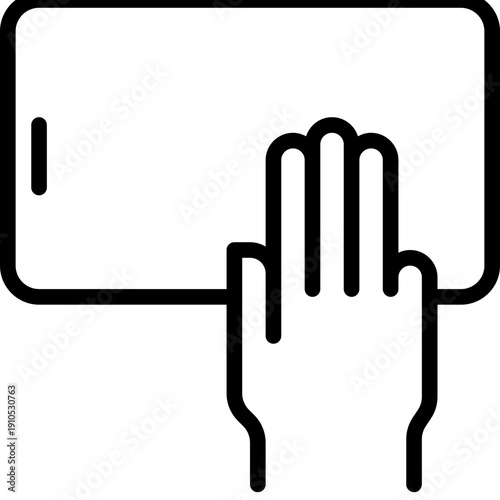 hand holding mobile phone, finger touching blank screen signs