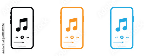 Enjoy music on the go with colorful smartphone apps. Vibrant mobile phones showcasing music player interfaces on their screens.