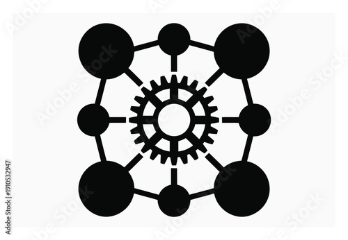 Abstract network of gears and nodes, symbolizing connection and mechanical systems