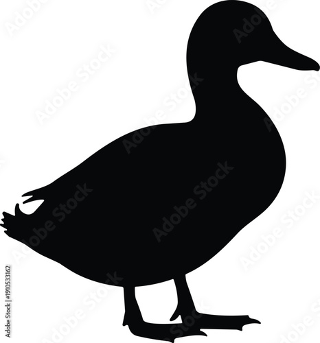 Duck silhouette vector illustration, black waterfowl design, standing bird artwork, wildlife emblem, nature inspired animal symbol