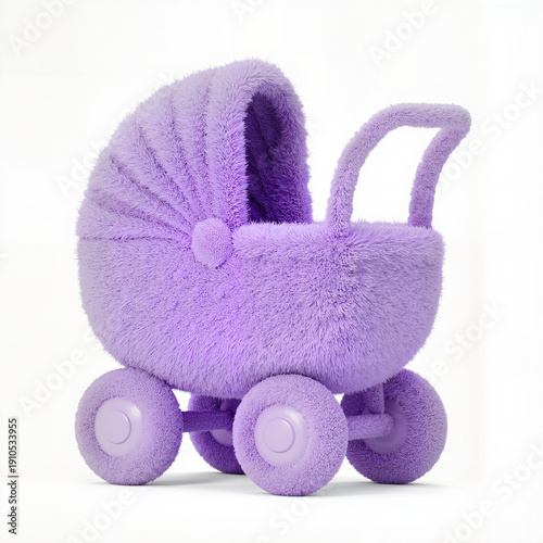 Fluffy Baby Stroller 3D Illustration for Baby Shower Invitations, Maternity Marketing and Kids Product Branding
