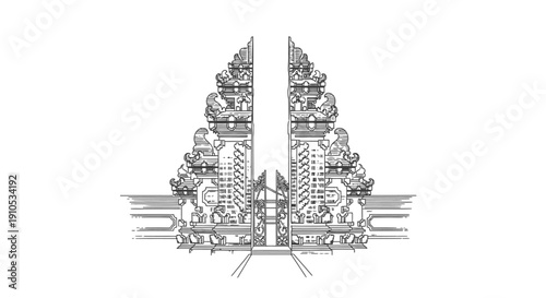 Ancient Temple Gates Illustration Detailed Architecture.