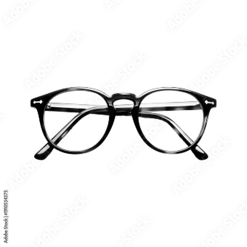 Black and white halftone illustration of classic eyeglasses frame. Retro optical spectacles isolated on white background, concept of vision, eyesight, reading and fashion accessory.
