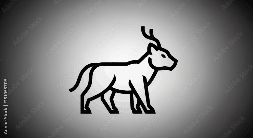 Fototapeta premium Black outline minimalist deer icon with antlers. Simple graphic illustration of a forest animal symbol on a gradient background.