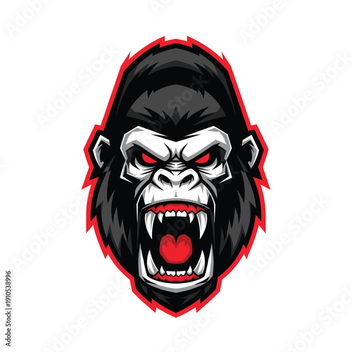 Aggressive Gorilla Head Graphic Illustration.