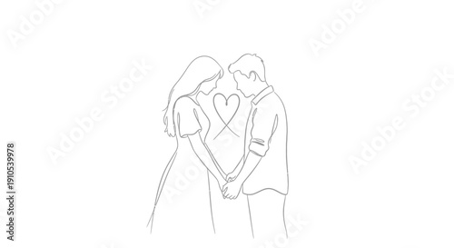 Couple Embracing with Heart Illustration.