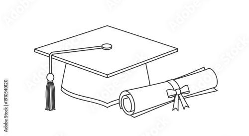 Graduation Cap and Diploma Illustration.