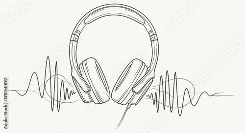 Headphones with Sound Wave Illustration.