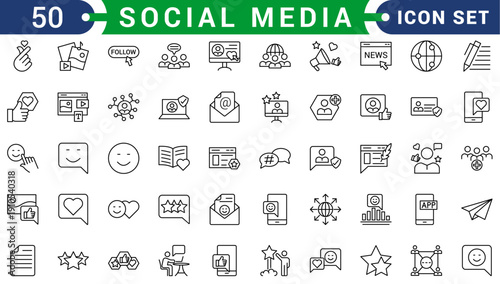 Social Media icon set. Online community, media, website, blog, content, business marketing and social network icons. Solid icon collection.