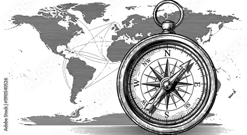 Vintage Compass Navigation Instrument Closeup.