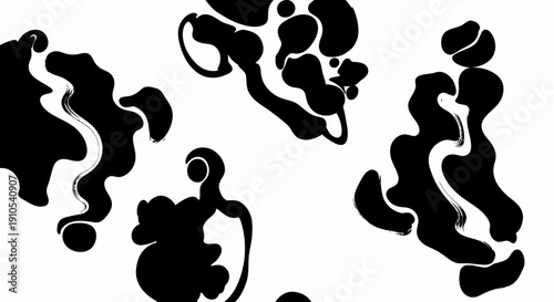 Abstract Black Silhouette Shapes on White.