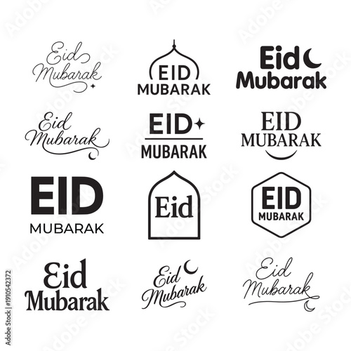 Eid Mubarak festive vector typography icons set.