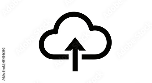 Cloud upload icon with arrow, digital data transfer symbol for internet storage, server, backup, sync, and network technology.