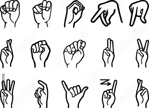 Vector collection of American sign language alphabet handshapes illustration
