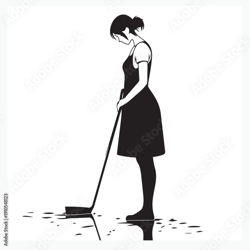 silhouette of a woman with mop