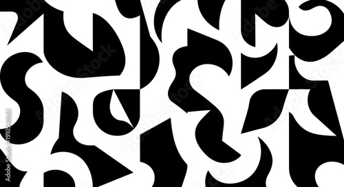 Black and White Abstract Shapes Pattern.