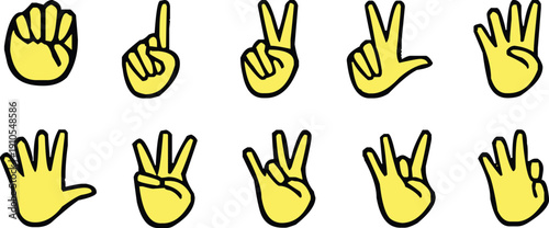 Vector collection of American sign language handshapes for numbers 0 9