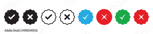 Checkmark cross icon Checkmark icon set. Checkmark right symbol tick sign. 