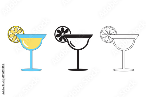 Tropical Margarita cocktail with lime slice, isolated vector illustration for summer vacation, beach party, and bar recreation concepts.