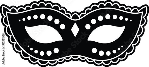 Black Masquerade Mask Silhouette with Decorative Pattern Isolated on White Background for Carnival Party Mardi Gras Ball and Mystery Event Design